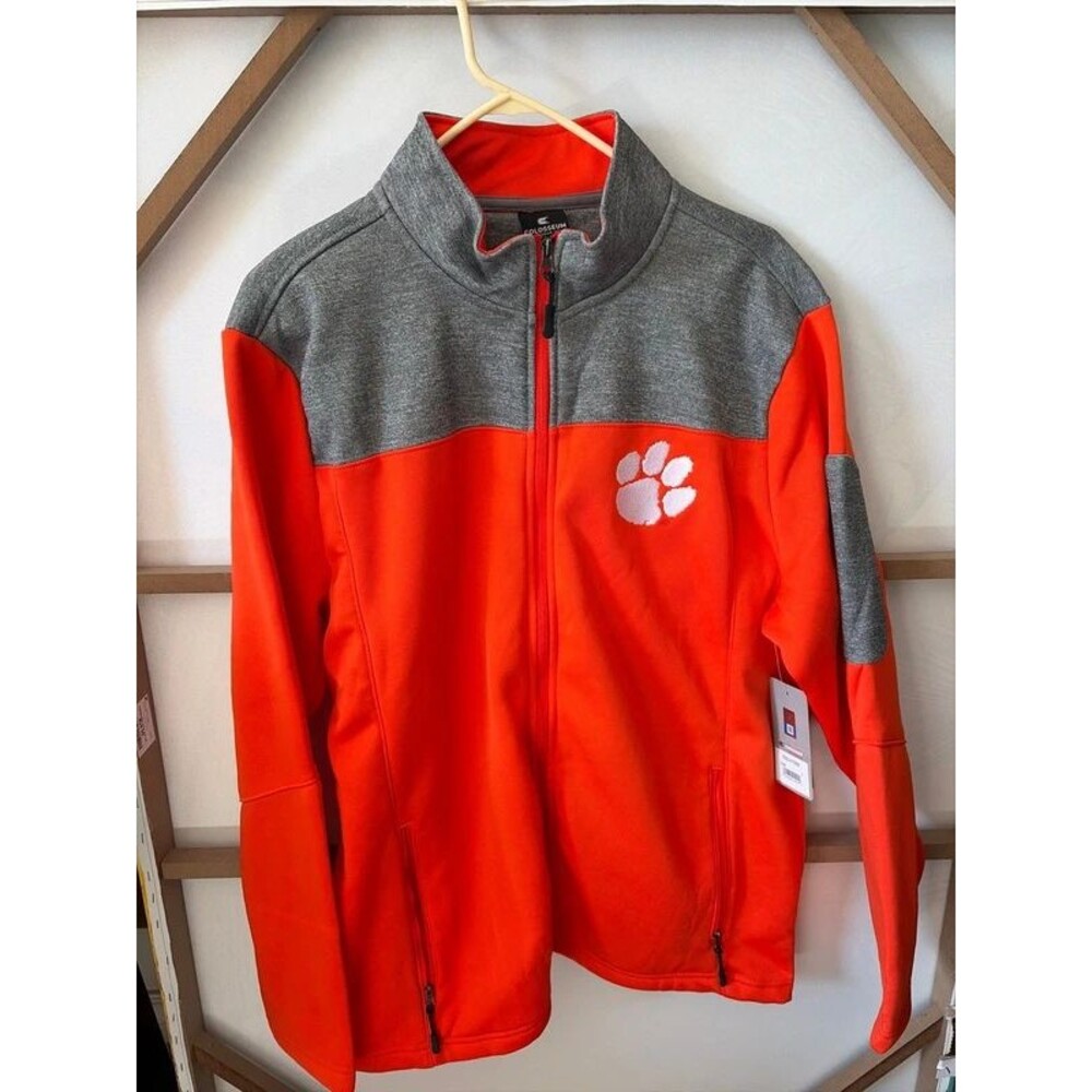 Clemson Tigers Men’s Colosseum zip up  Sweater Gray/Orange L new
